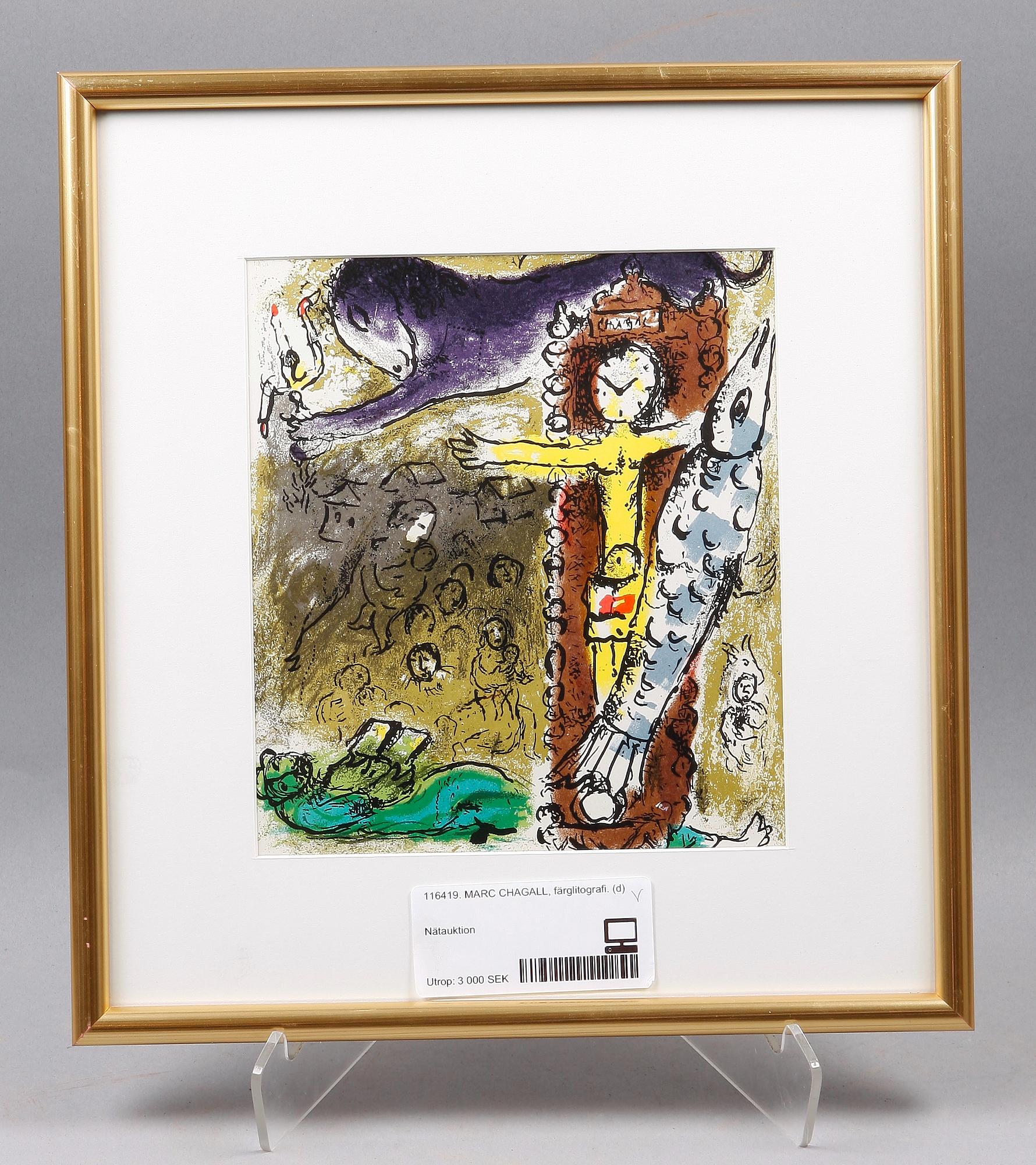 MARC CHAGALL, färglitografi. Osign.