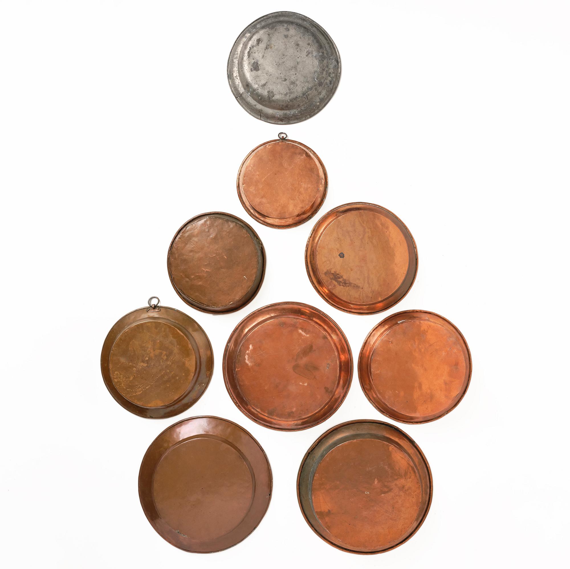 Kopparfat och formar, nio stycken, Sverige, 1800-tal.