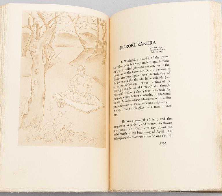 Bok, "Kwaidan", av Lafcadio Hearn, illustrerad och signerad av Yasumasa Fujita. Första upplagan, Japan, 1932.