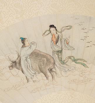 Two fan paintings by unknown artist, late Qing dynasty, circa 1900.