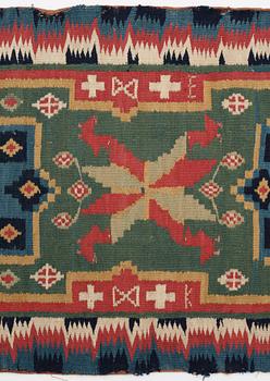 CARRIAGE CUSHION. Rölakan (flat weave). 45,5 x 96,5 cm. Skåne first half of the 19th century.