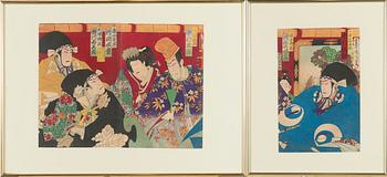 Toyohara Kunichika, triptych, woodcut, Japan.