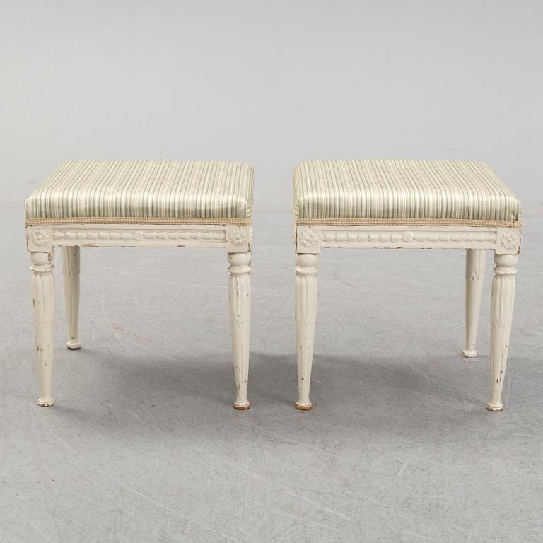 A pair of ca 1800 late Gustavian stools by Erik Öhrmark (1777-1813).