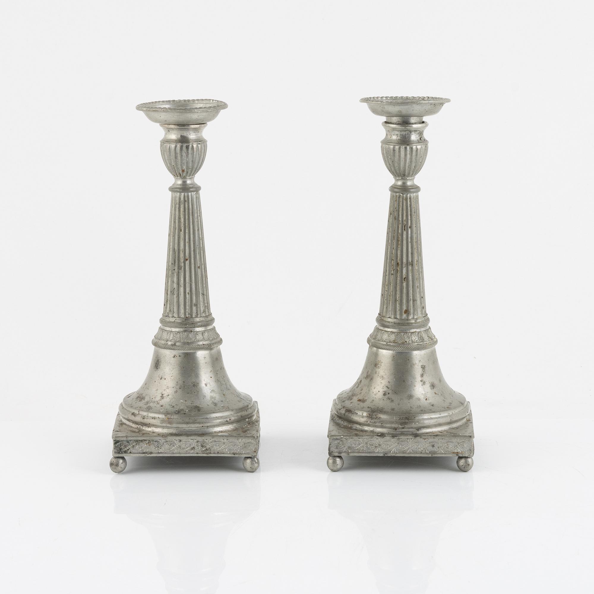 Nils Erik Justelius, a pair of pewter candlesticks, Eksjö, 1817.