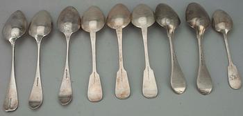 SKEDAR, 9 st, silver, Finska stämplar. Tot. vikt ca 516,7 gr.