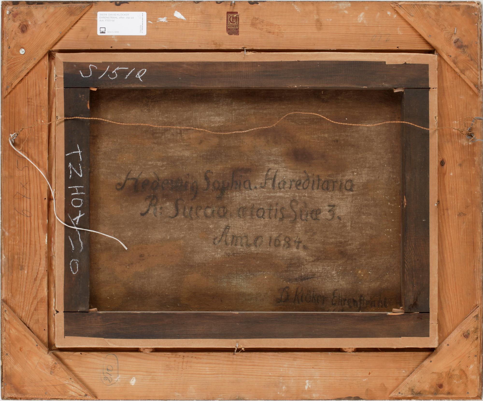 DAVID KLÖCKER EHRENSTRAHL, efter, olja på duk, 1700-tal.