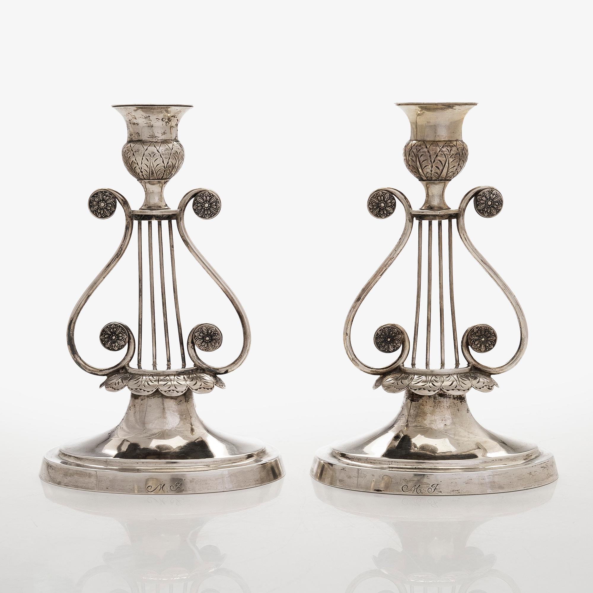 A pair of 19th-century silver candlesticks, maker's mark of Jacob Herman Lundström, Kuopio, 1823.