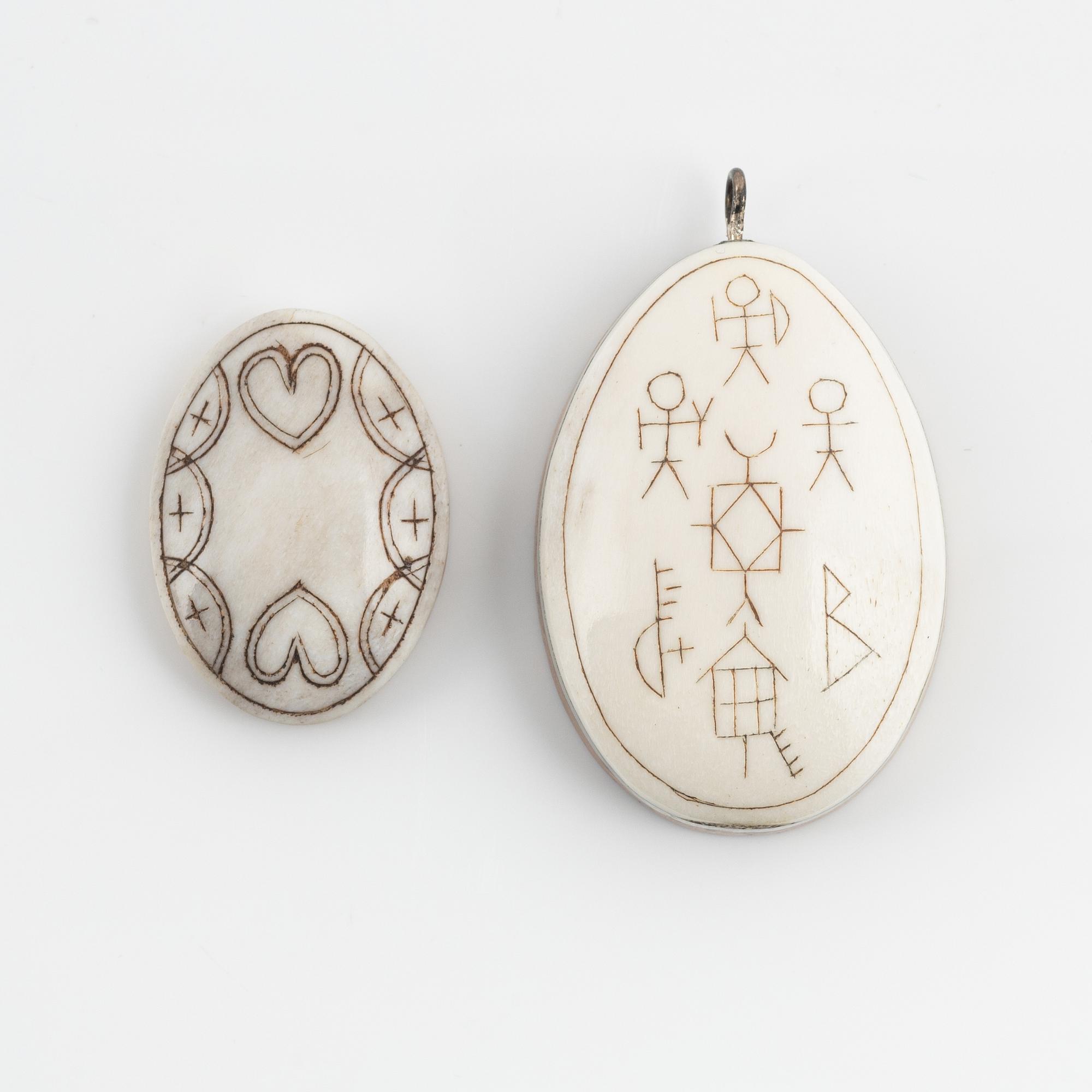 Two birch and reindeer pendants by Bertil Fällman, one signed.