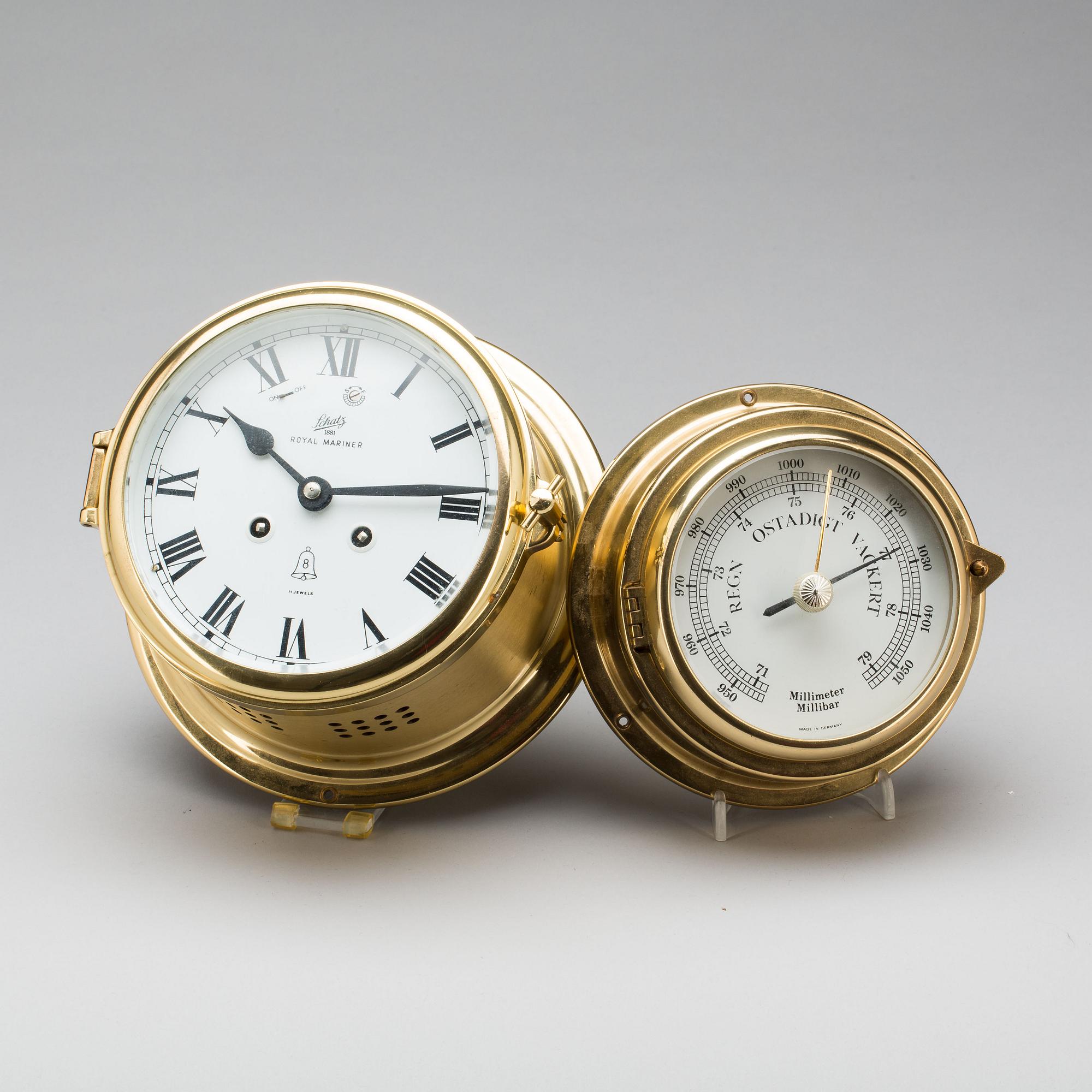 SKEPPSUR samt BAROMETER, mässing, "Royal Mariner", Schatz, Tyskland, 1900-talets andra hälft.