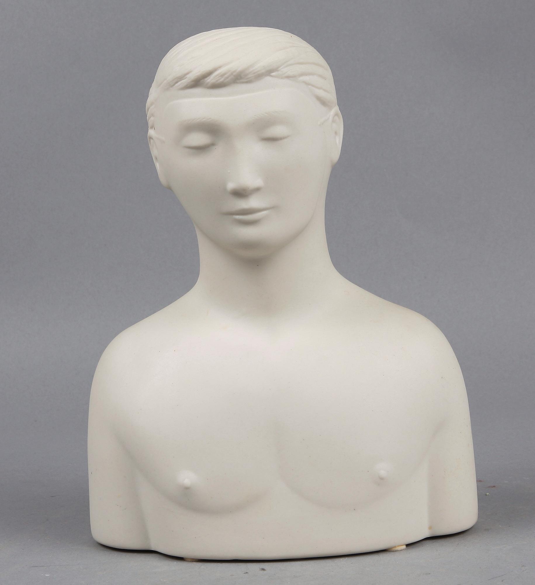 SKULPTUR, "Mannen med masken", parian, Stig Lindberg, Gustavsberg.