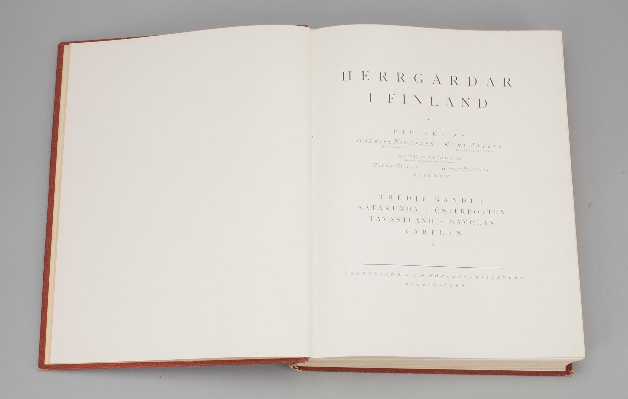 BÖCKER, 3 st, Herrgårdar i Finland, Söderstöms & Co Förlagsaktiebolag, Helsingfors 1928.