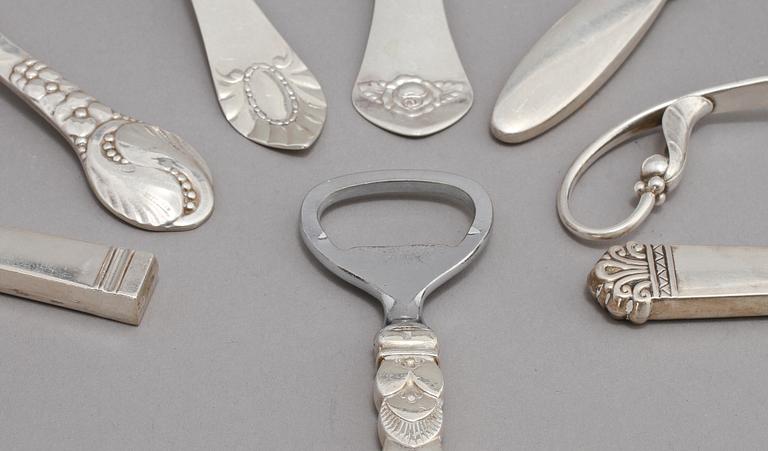 PARTI SILVER, 8 delar, silver, Danmark. Bl a "Cactus", Georg Jensen. Vikt 350 g.