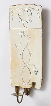 A pair of Swedish engraved-glass one-branch girandole mirrors, later part 18th century.