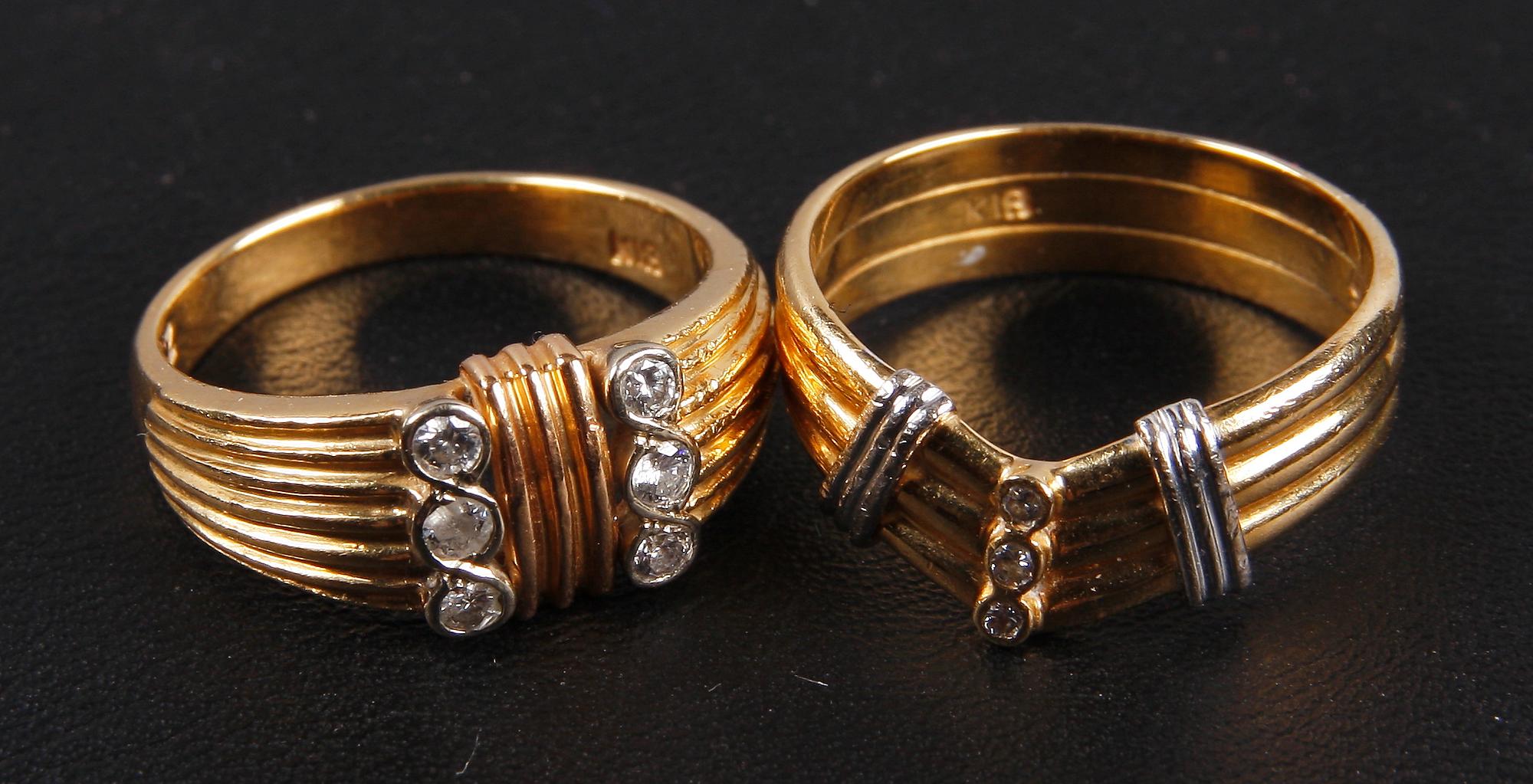 RINGAR, 2 st, guld 18K, diamanter. Vikt 4,8 resp 4,3.
