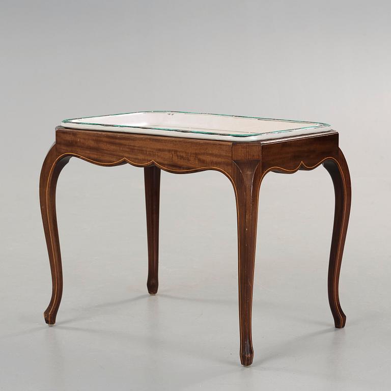 Hildur Haggård, a Swedish Grace glazed ceramic and mahogany tea table, 1920's-30's.
