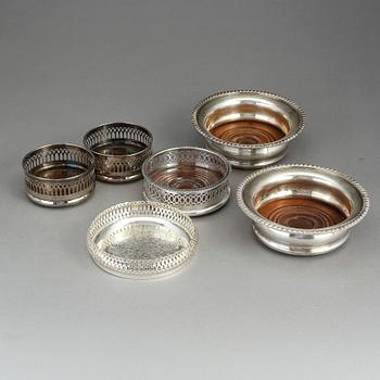 COASTERS, nysilver/pläter, 6 st. Delvis England, 1900-tal.