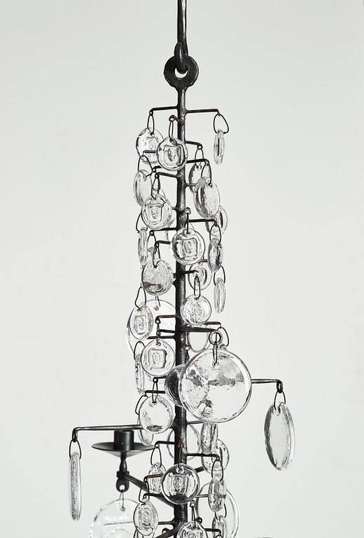 Erik Höglund, ljuskrona för 16 ljus, Boda glasbruk och smide, 1960-70-tal.