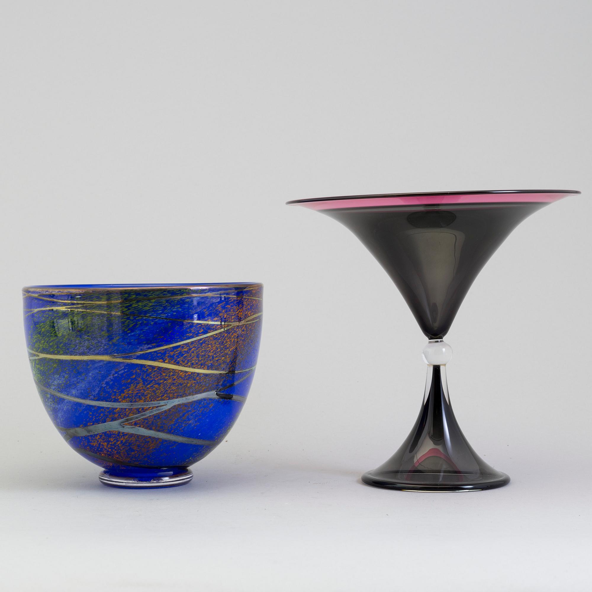 WILKE ADOLFSSON, two glass bowls, signed and dated 92 and -02.