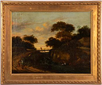 Unknown artist circa 1800, Landscape with wandering figures.