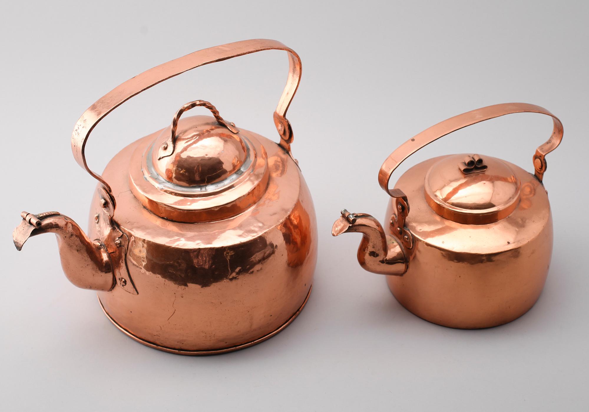 KAFFEPANNOR, 2 st, koppar, 1800-tal.