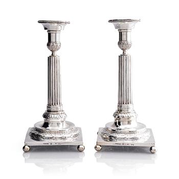 319A. A pair of Swedish 18th century silver candelsticks, marks of Pehr Zethelius, Stockholm 1797.