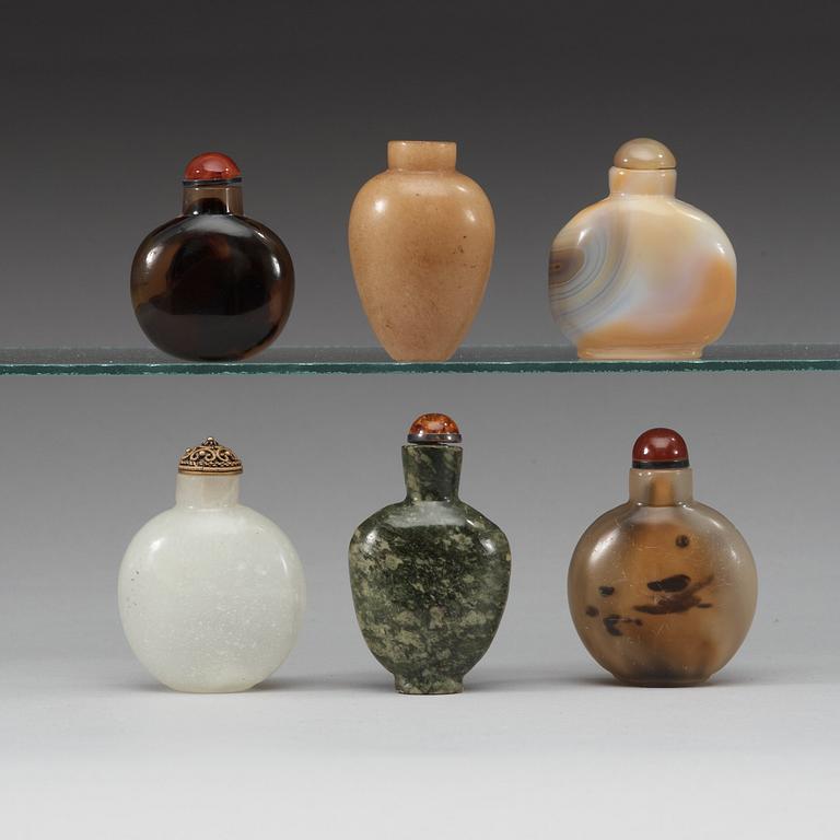A set of six snuff bottles, China, early 20th Century.