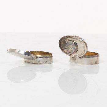 Five Swedish silver boxes, 18th-19th Century.