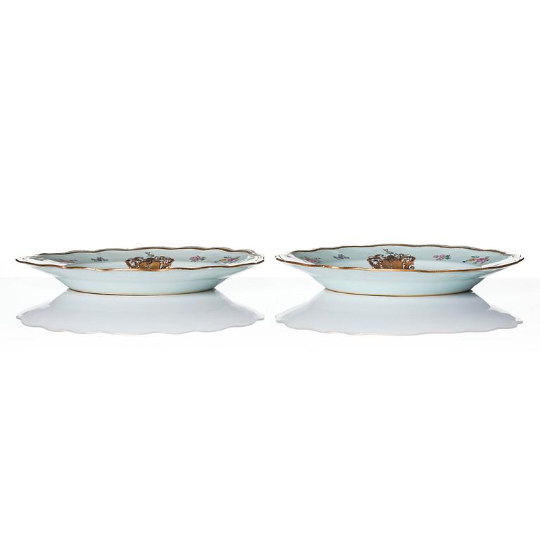 A pair of famille rose armorial dishes, Qing dynasty, Qianlong (1736-95).