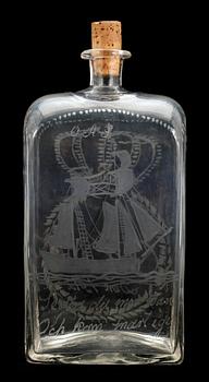 BRÄNNVISKFLASKA, glas, 1800-tal.