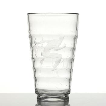 Vicke Lindstrand, a "Pärlfiskare" (Pearl Fisher) engraved glass vase, model 1115, Orrefors, Sweden, 1936.