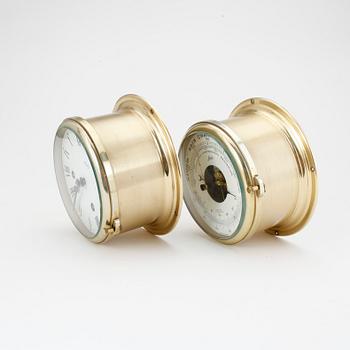 SKEPPSUR samt BAROMETER, mässing, Schatz, 1900-talets andra hälft.