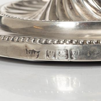 A pair of English silver candelabra, mark of Hawksworth, Eyre & Co Ltd, Sheffield 1892.