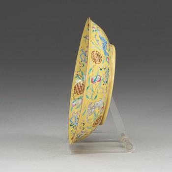 A Chinese yellow glazed dish, presumably Republic with Guangxu six character mark.