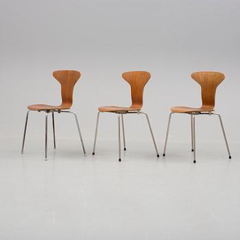 STOLAR, 3 st, "3105 / Munkegårdsstolen / Myggan", Arne Jacobsen, Fritz Hansen, Danmark, 1950-/60-tal.