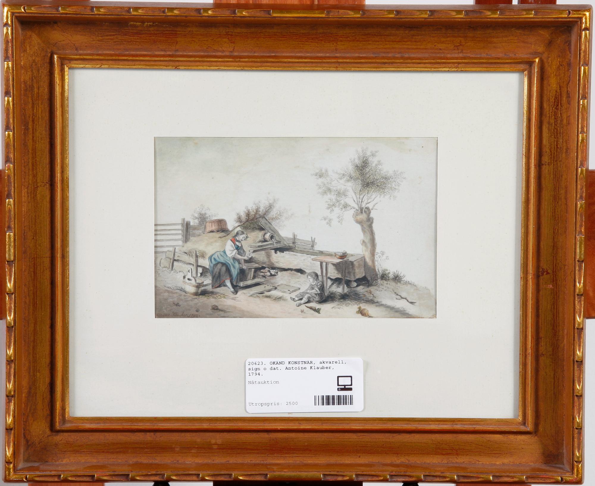 OKÄND KONSTNÄR, akvarell, sign o dat. Antoine Klauber, 1794.