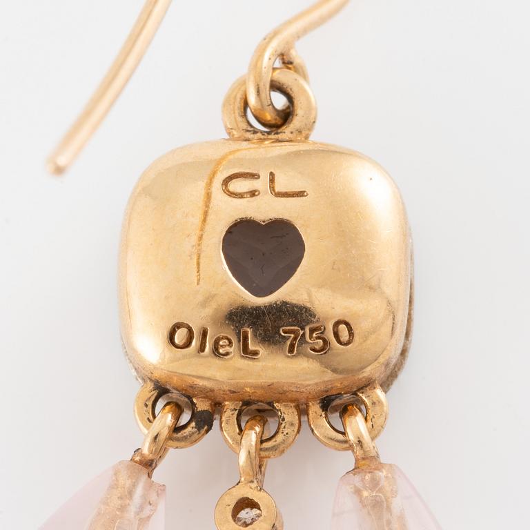 Charlotte Lynggaard, Ole Lynggaard, earrings, a pair, 18K gold with rose-tinted stones and brilliant-cut diamonds.