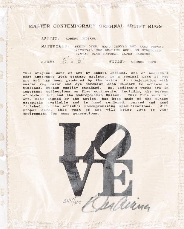 MATTA. "Philadelphia LOVE", Chosen LOVE. Tuftad 1995. 182 x 182,5 cm. Robert Indiana, USA, född 1928.