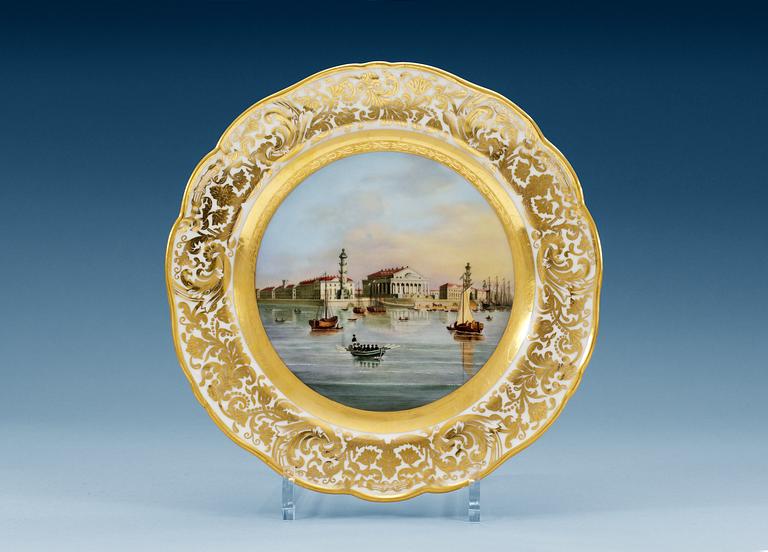 A Russian dinner plate, Imperial Porcelain Manufactory, St Petersburg, period of Emperor Nicholas I (1825-55).