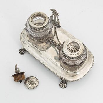 A Swedish Silver and Glass Inkwell, mark of Carl Petter Lampa, Stockholm 1828.