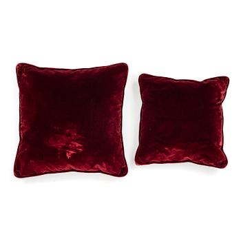 309. Cushions, two pieces, burgundy silk velvet.
