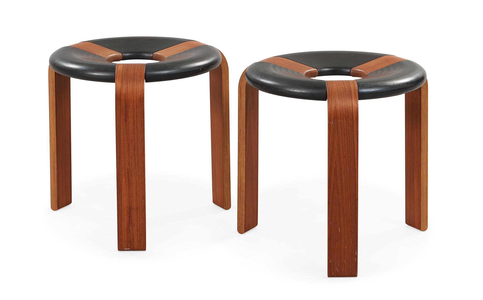 Rud Thygesen, a pair of teak and black lacquered stools, Magnus Olesen, Denmark 1970's.