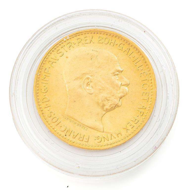 Gold coin, Austria-Hungary, Franz Josef, 20 Corona, 1915, later striking.