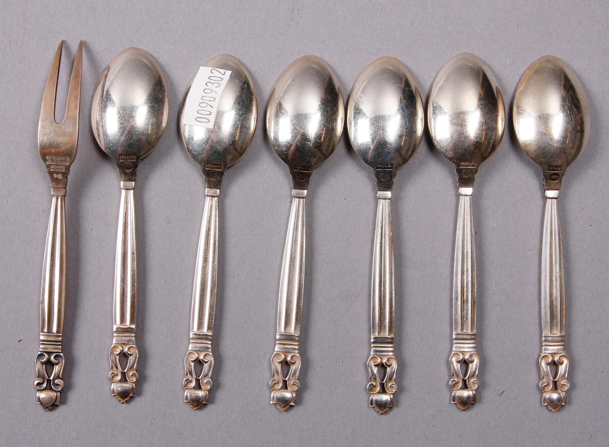 BESTICK, 7 st, sterlingsilver, "Konge", Georg Jensen. 1900-tal.