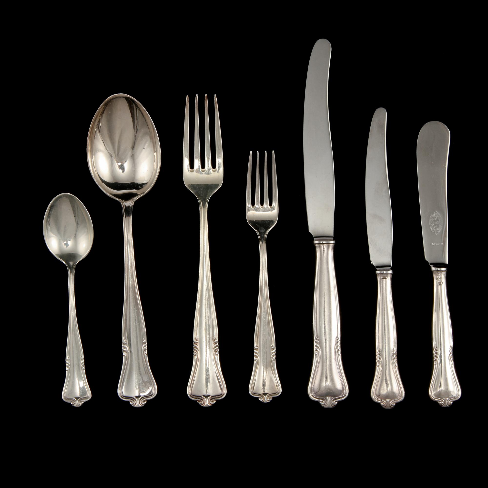 BESTICKSERVIS, 80 delar, silver, Hallbergs, Stockholm, 1900-talets andra hälft, vikt 3600 g.