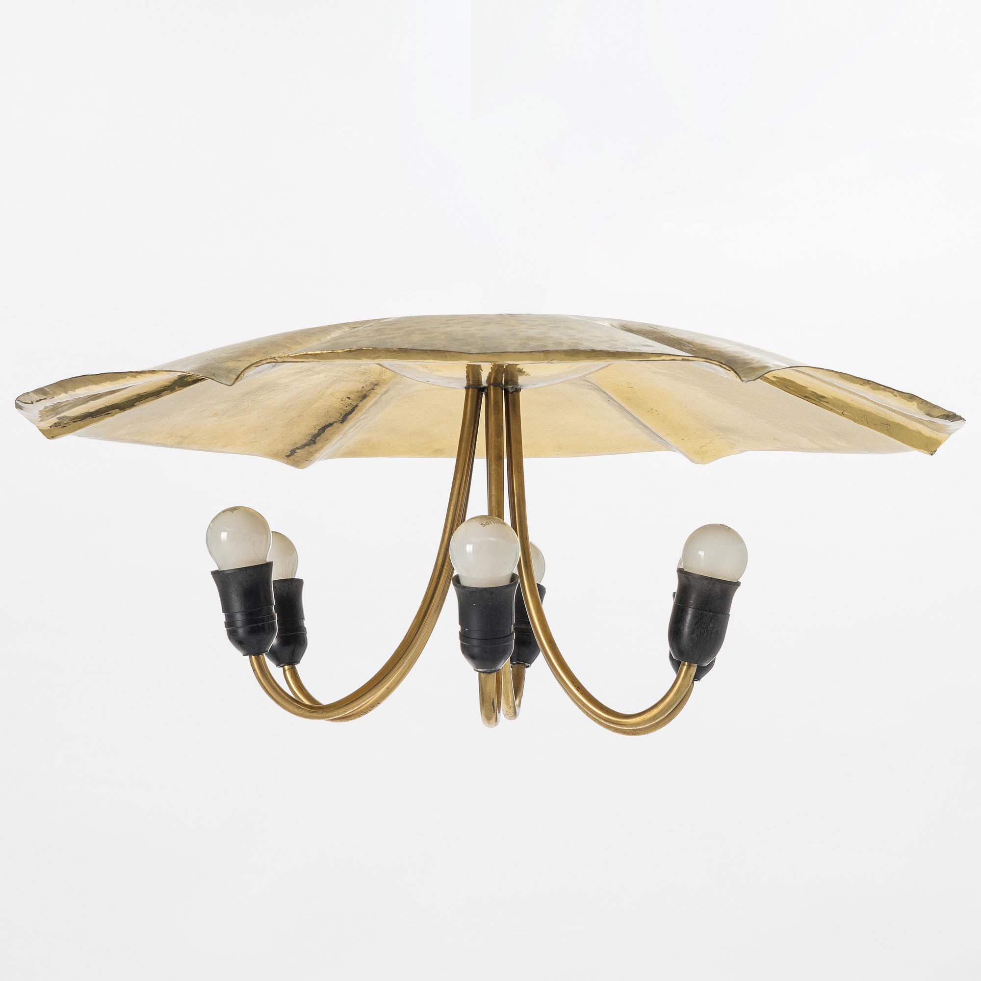 A brass ceiling light, mid 20th Century.