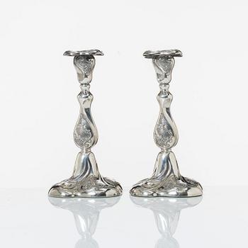 A pair of Norwegian silver candlesticks, mark of Thorvald Marthinsen, Tonsberg, circa mid-20th century.