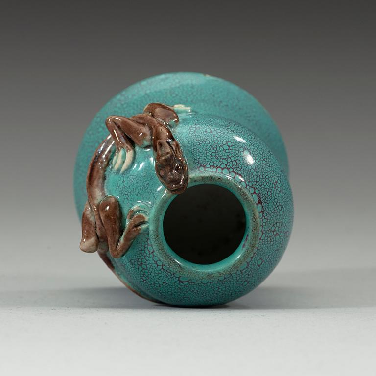 A robin's egg turquoise glazed brush washer, Qing dynasty, 19th century.