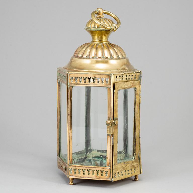 An 18th century brass lantern.