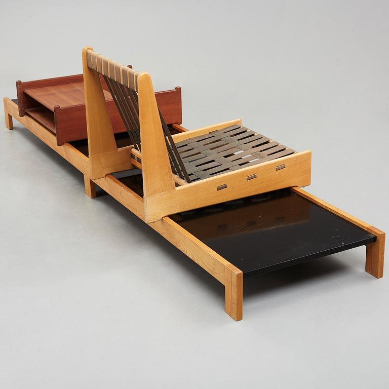 A Torsten Johansson bench with a chair and a table, A.J Iversen, Danmark 1953.