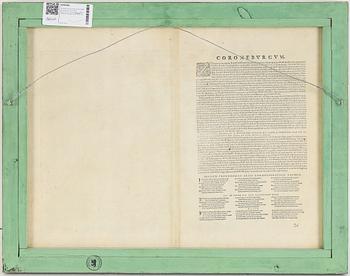 Georg Braun & Franz Hogenberg, a coloured engraving, a topographic view over Öresund, presumably late 16th century.